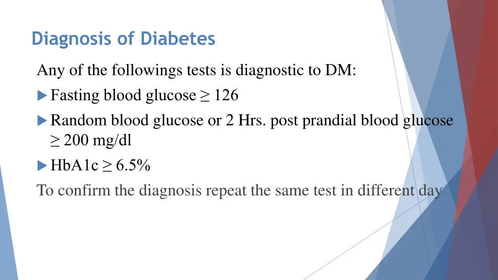 diagnosis of diabetes