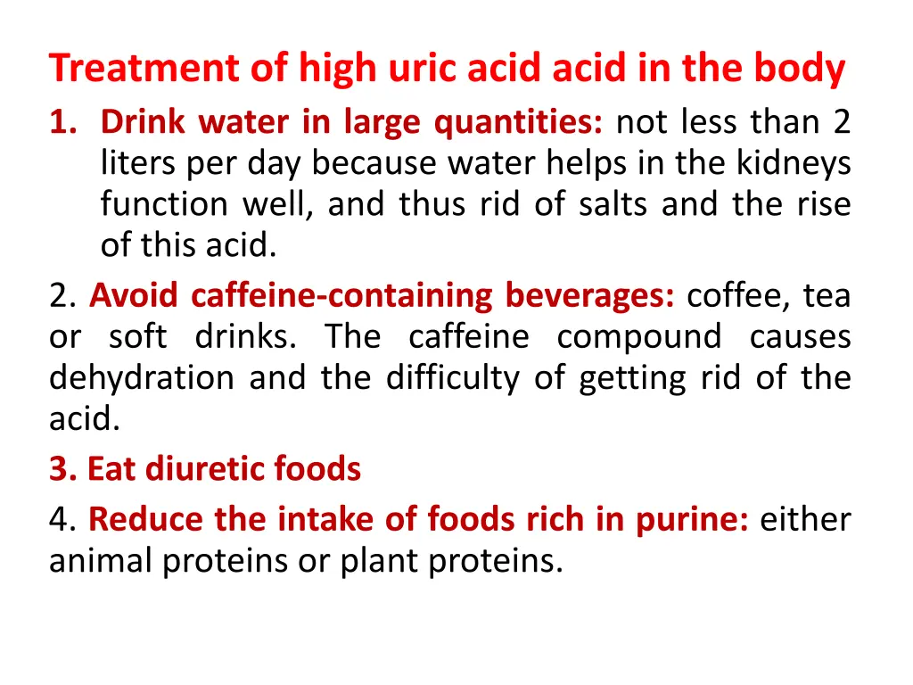 treatment of high uric acid acid in the body