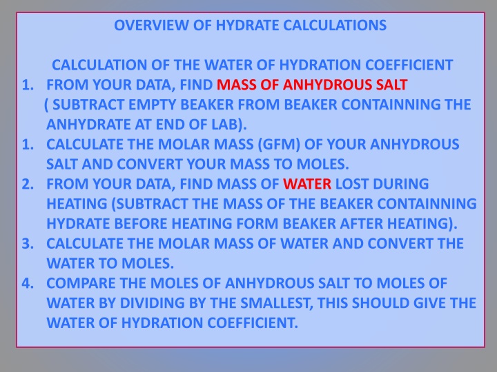 overview of hydrate calculations