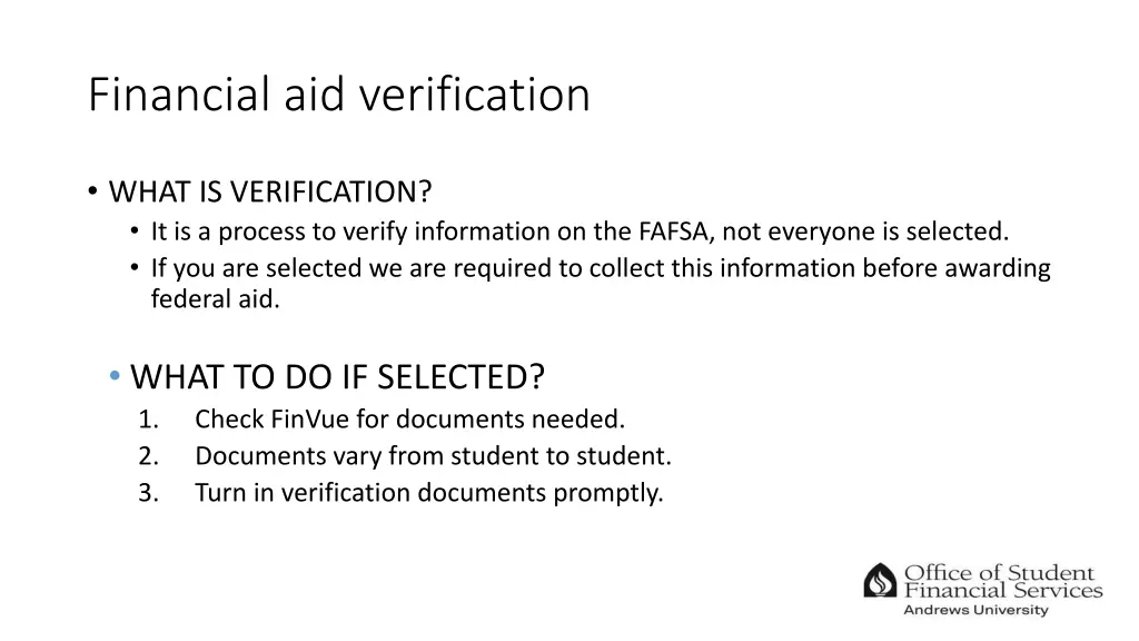 financial aid verification