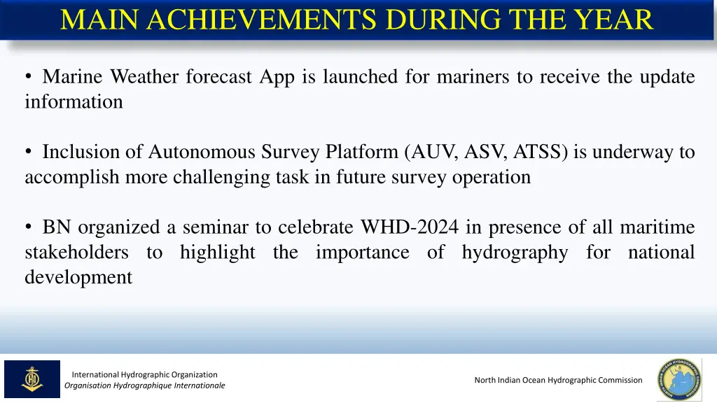 main achievements during the year 1