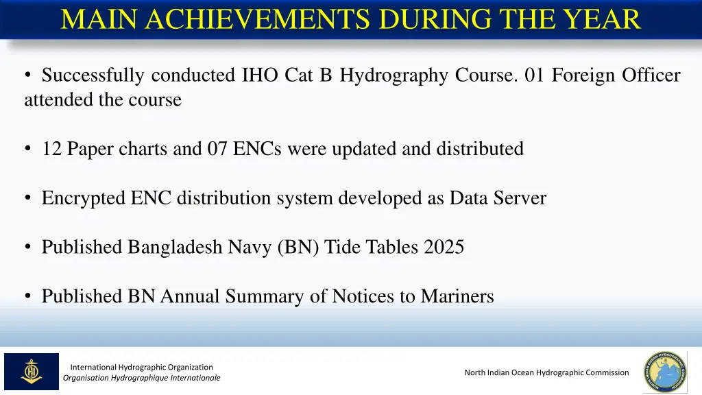 main achievements during the year
