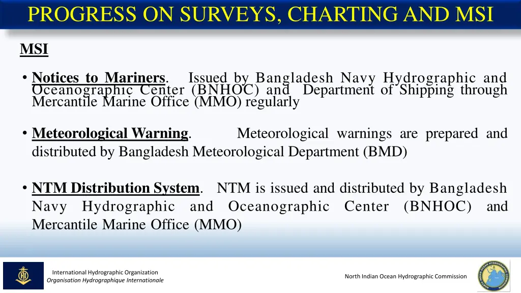 progress on surveys charting and msi 1