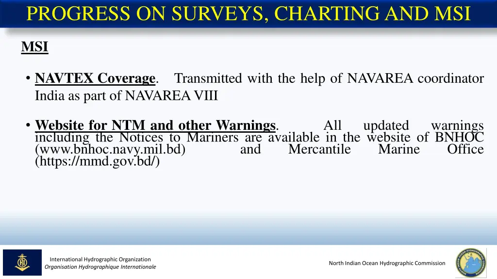 progress on surveys charting and msi 2