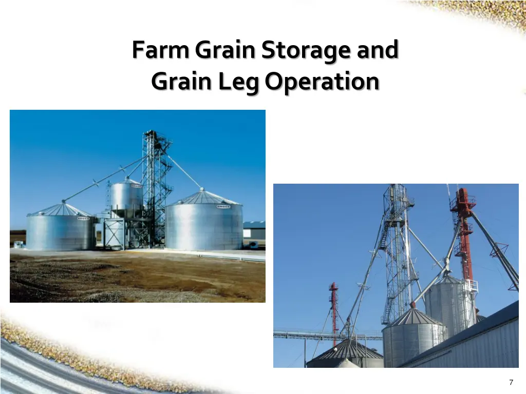 farm grain storage and grain leg operation