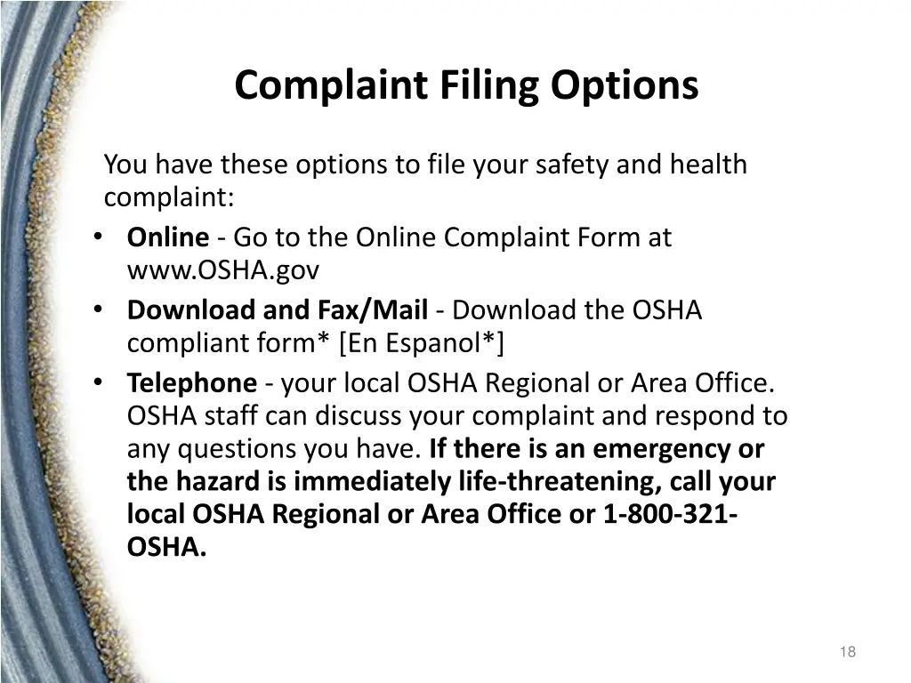 complaint filing options