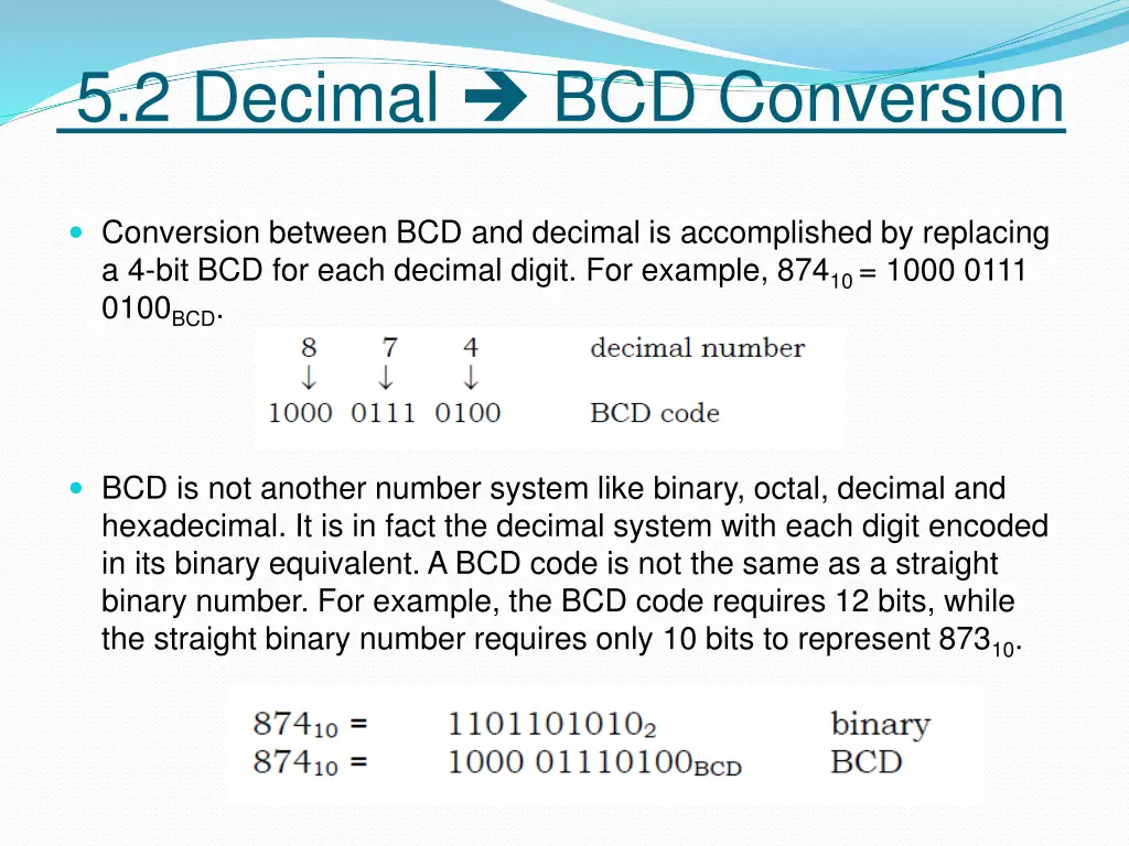 5 2 decimal bcd conversion