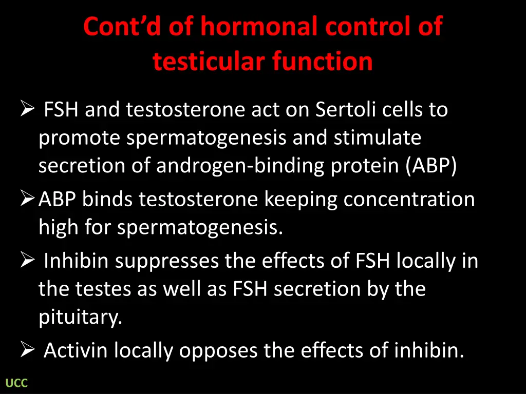 cont d of hormonal control of testicular function
