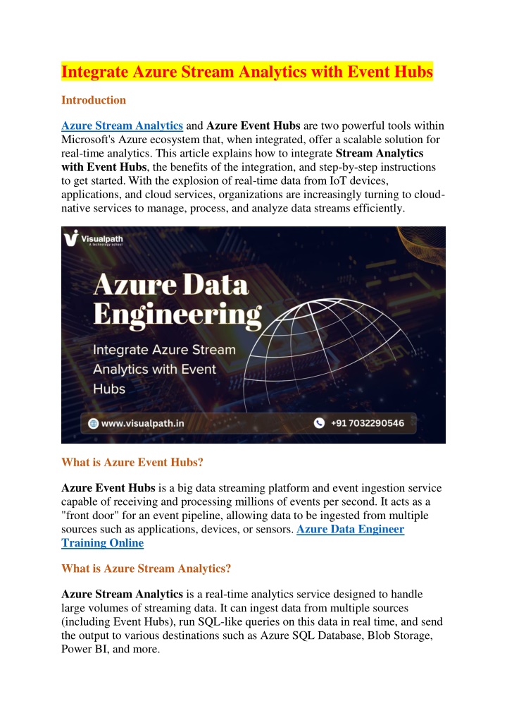integrate azure stream analytics with event hubs