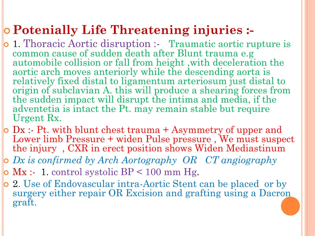 potenially life threatening injuries 1 thoracic