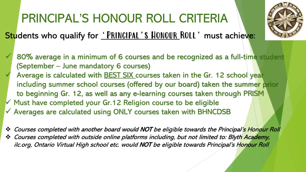 principal s honour roll criteria students