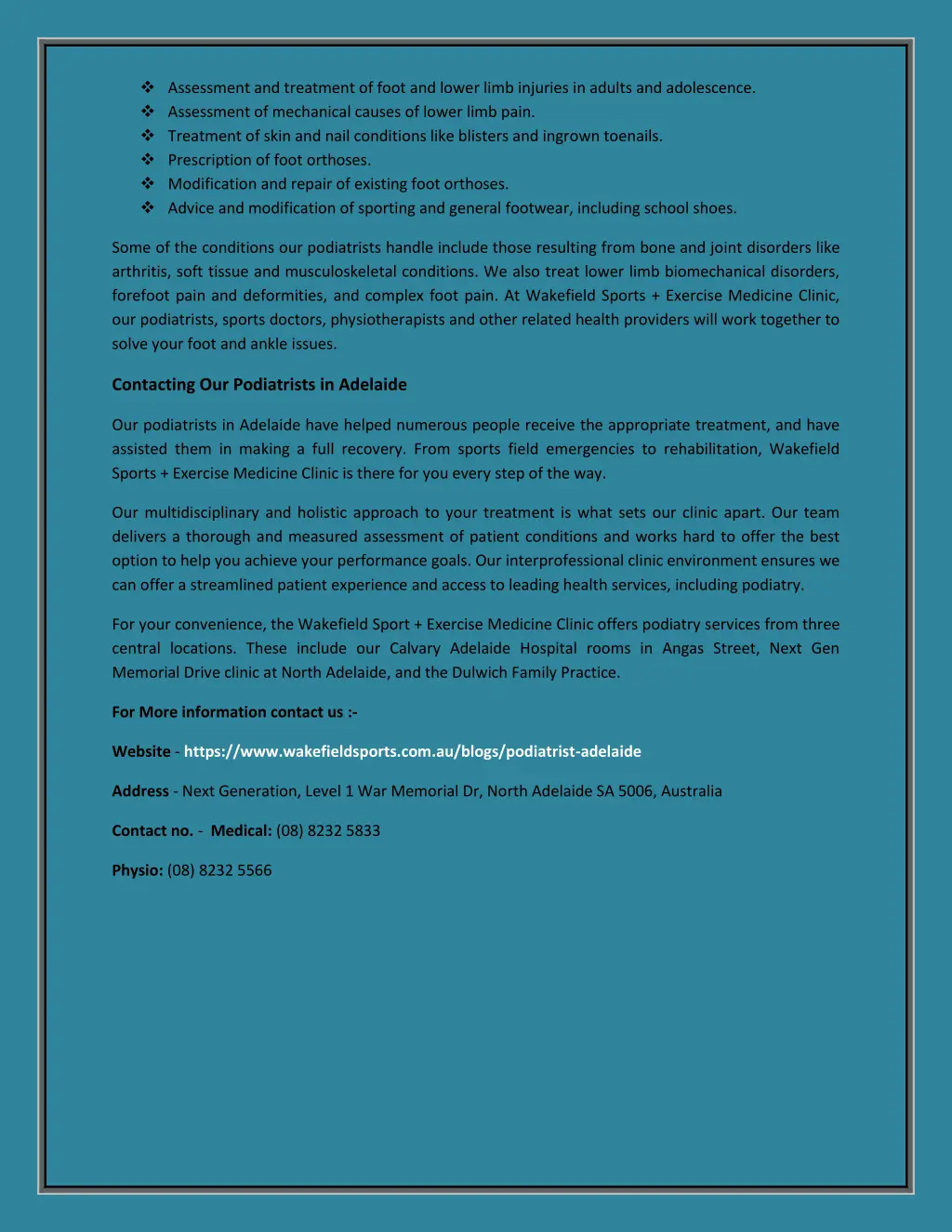 assessment and treatment of foot and lower limb