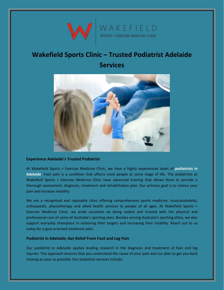 wakefield sports clinic trusted podiatrist
