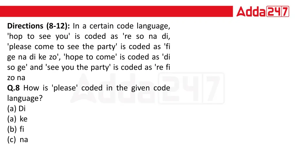 directions 8 12 in a certain code language