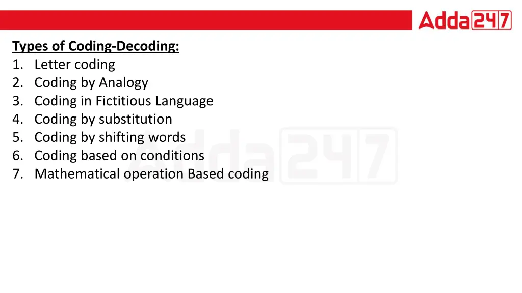 types of coding decoding 1 letter coding 2 coding