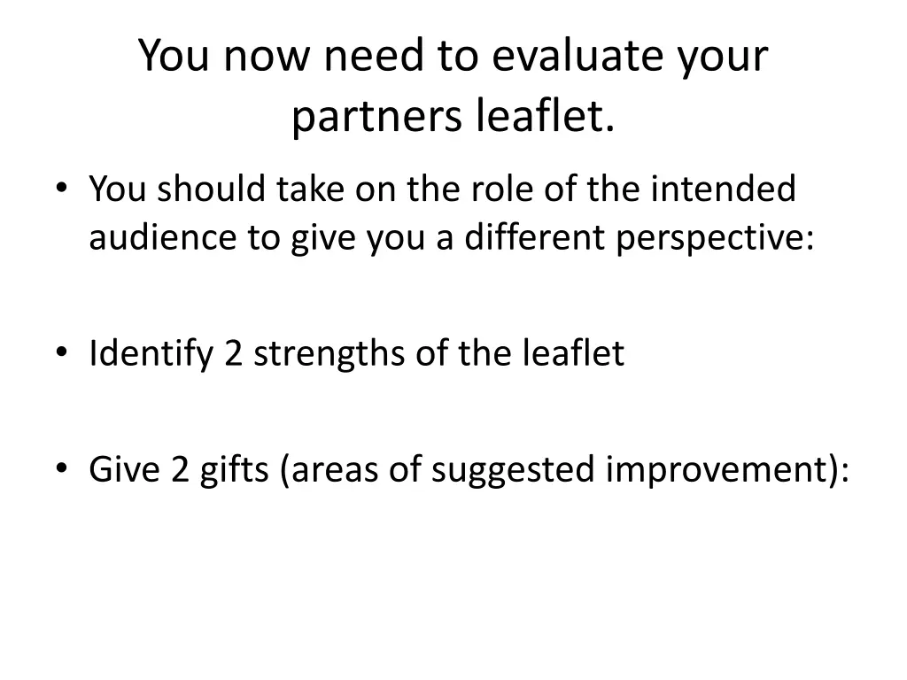 you now need to evaluate your partners leaflet