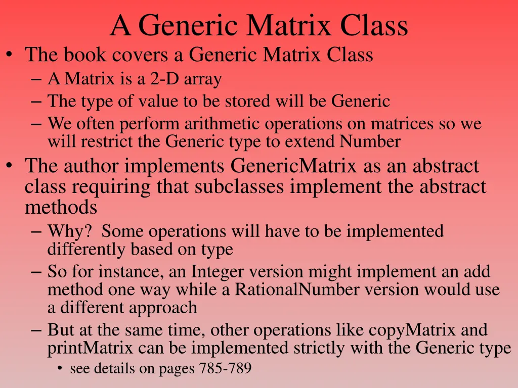 a generic matrix class the book covers a generic