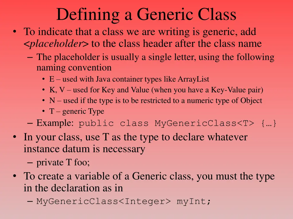defining a generic class to indicate that a class