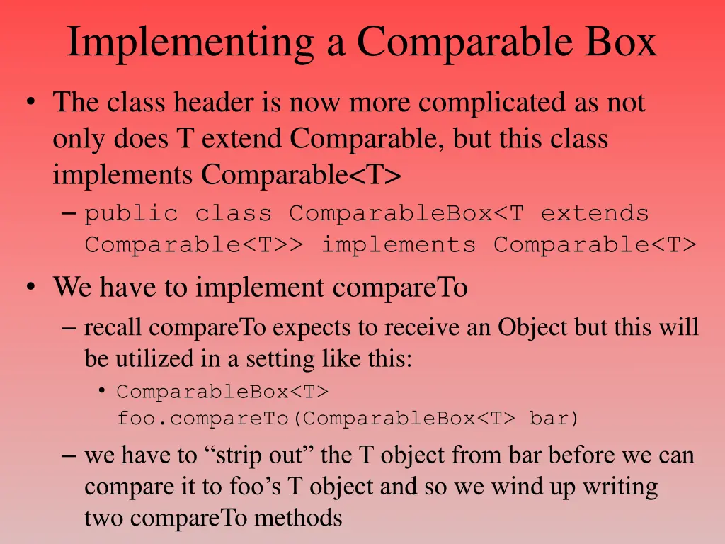 implementing a comparable box