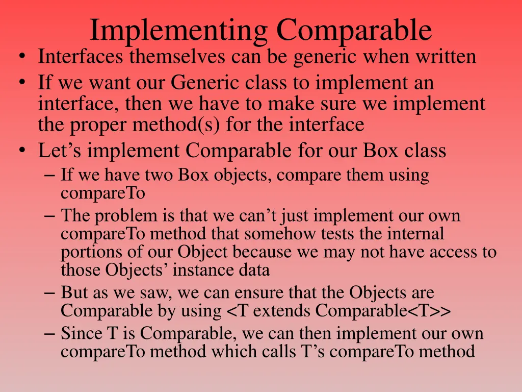 implementing comparable interfaces themselves