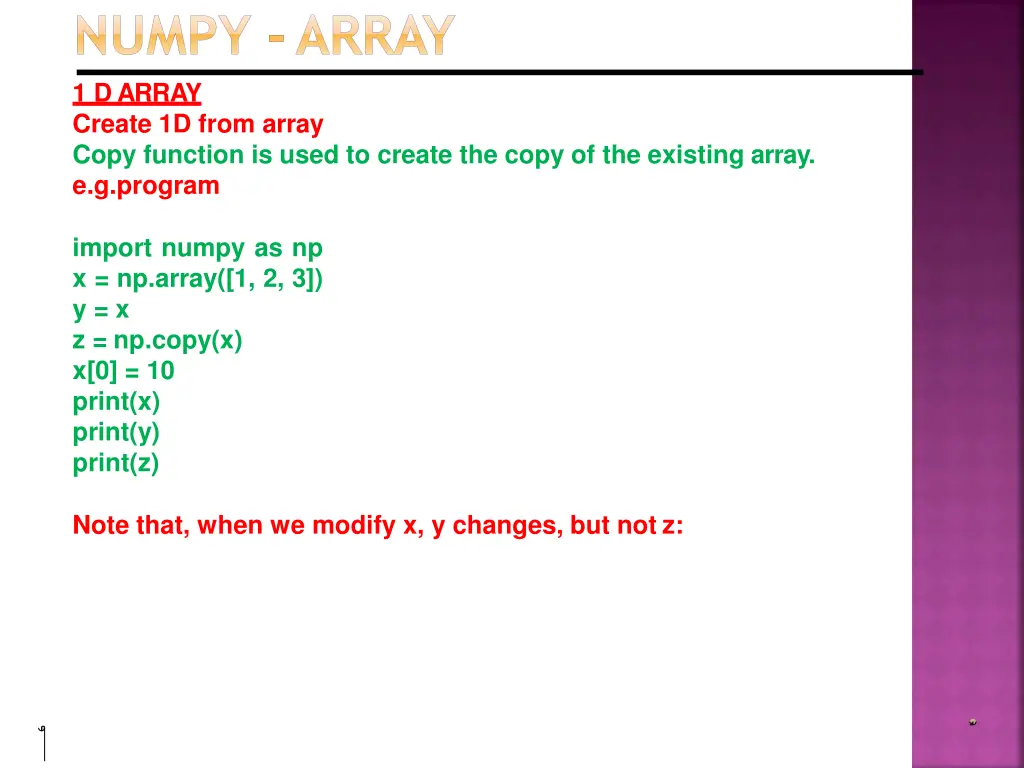 numpy array 1 darray create 1d from array copy
