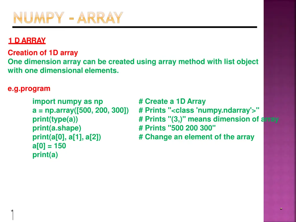 numpy array 1