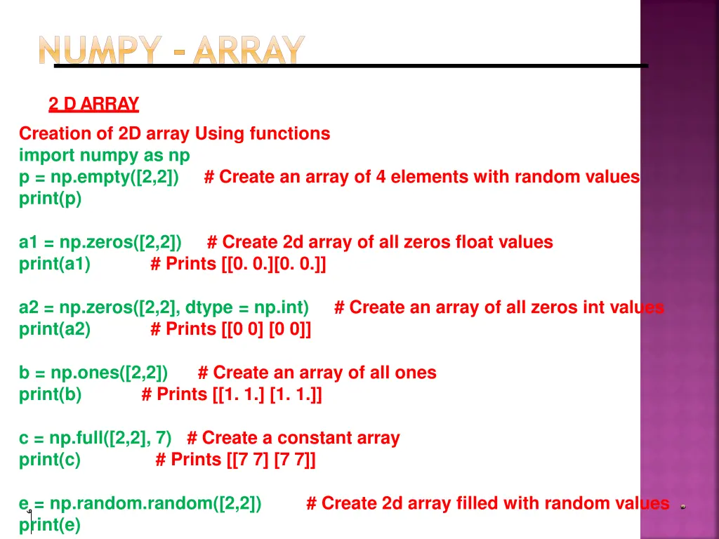numpy array 4
