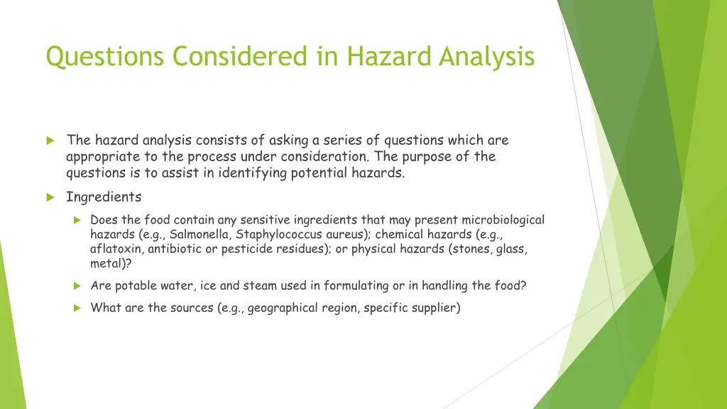 questions considered in hazard analysis