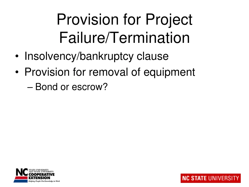 provision for project failure termination