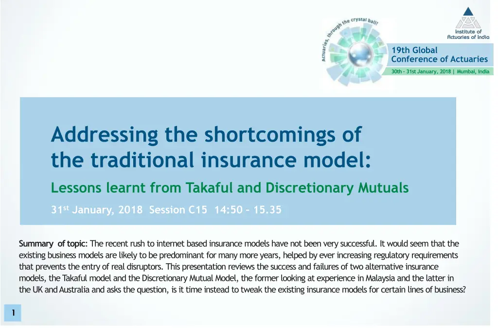 19th global conference of actuaries