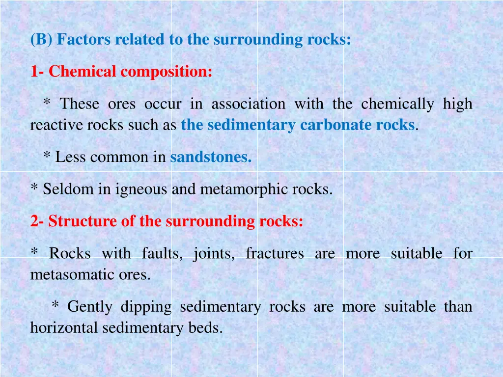 b factors related to the surrounding rocks