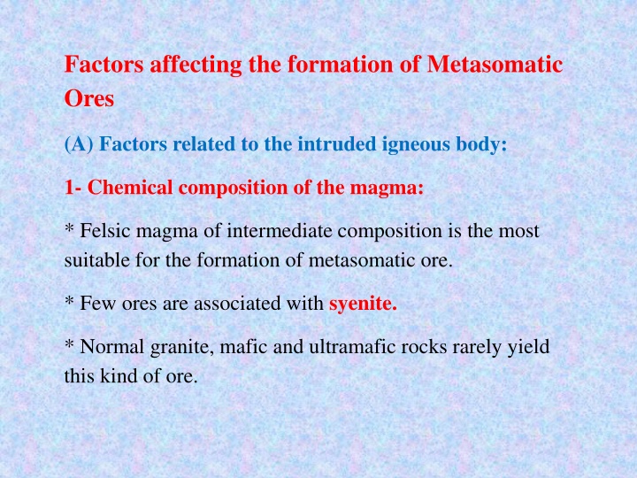 factors affecting the formation of metasomatic