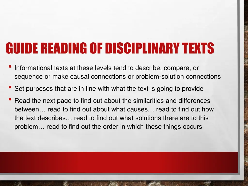 guide reading of disciplinary texts informational