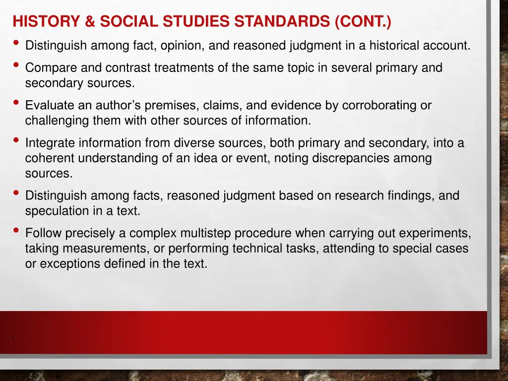 history social studies standards cont distinguish