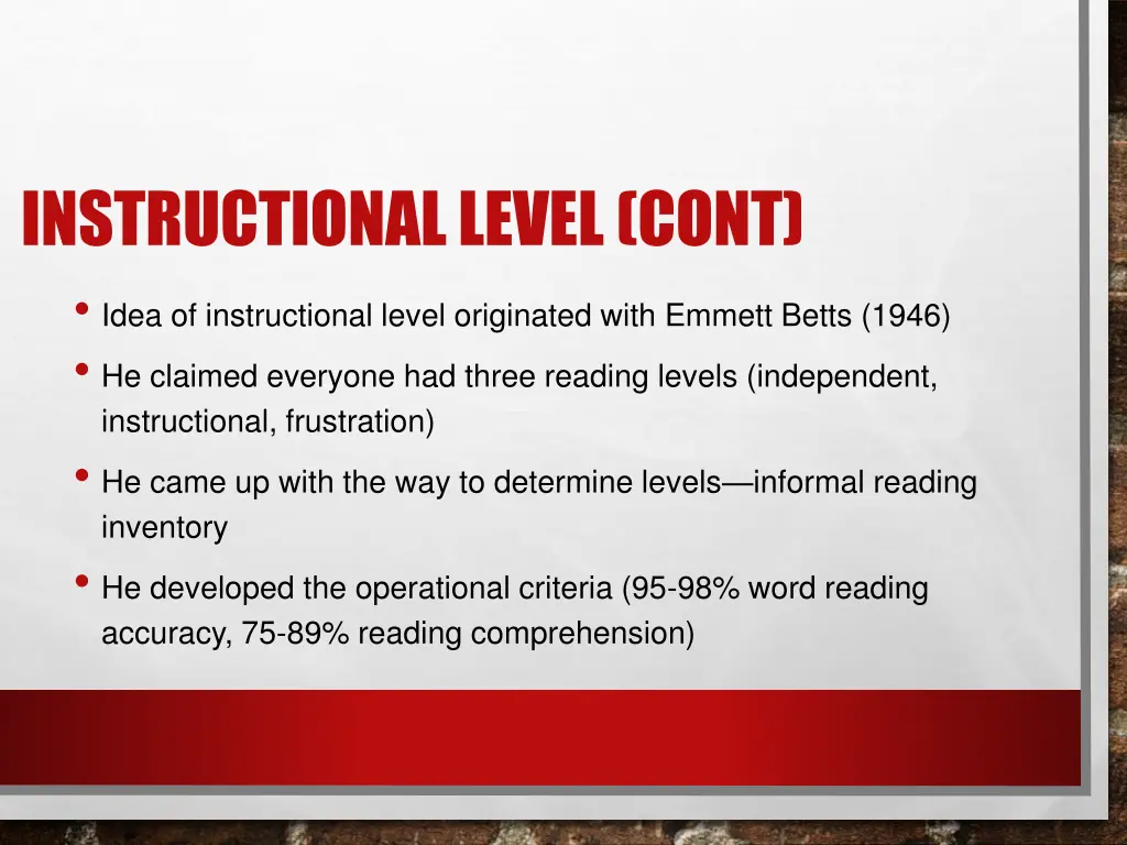 instructional level cont idea of instructional