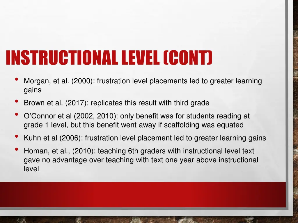 instructional level cont morgan et al 2000
