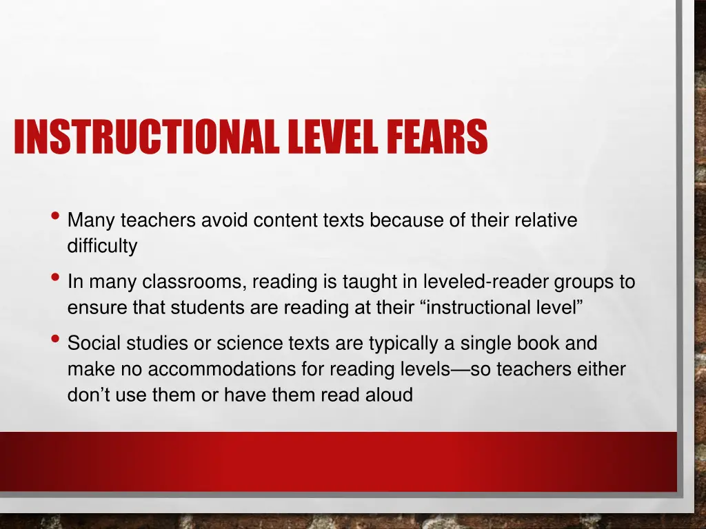 instructional level fears