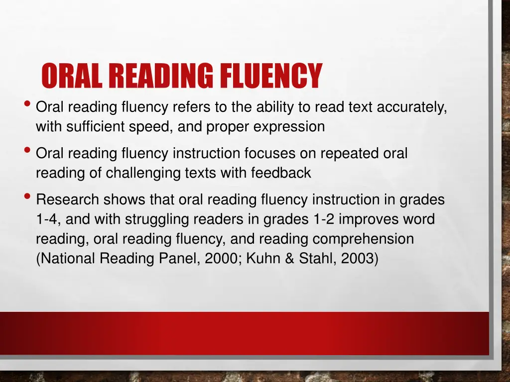 oral reading fluency oral reading fluency refers