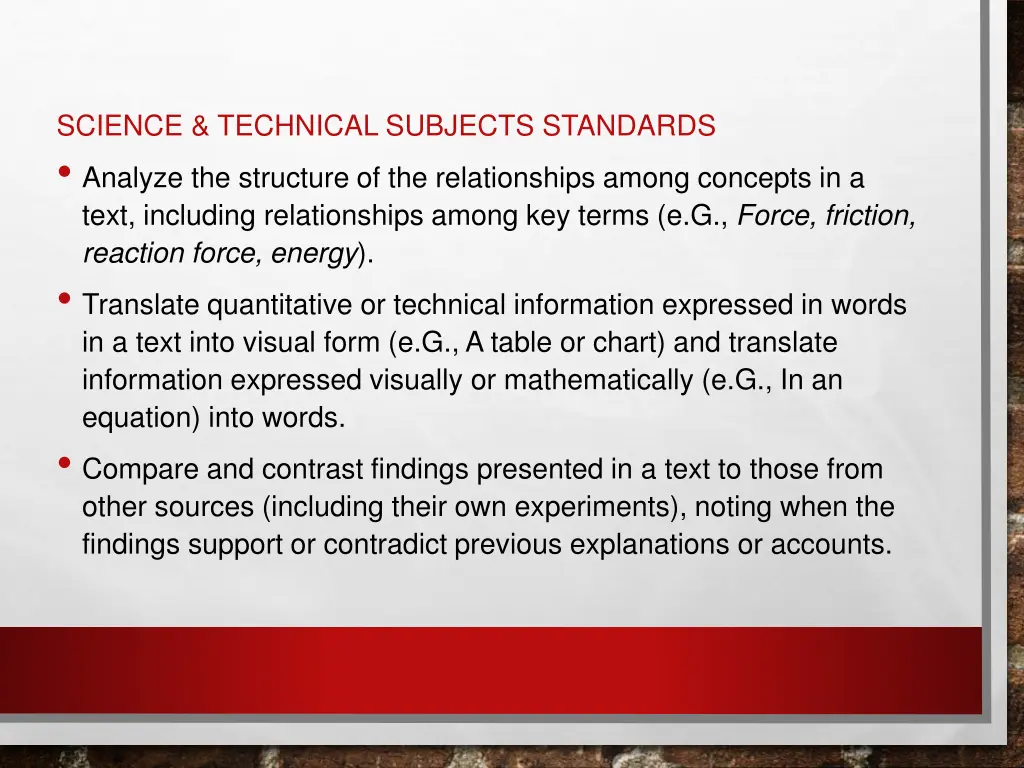 science technical subjects standards analyze