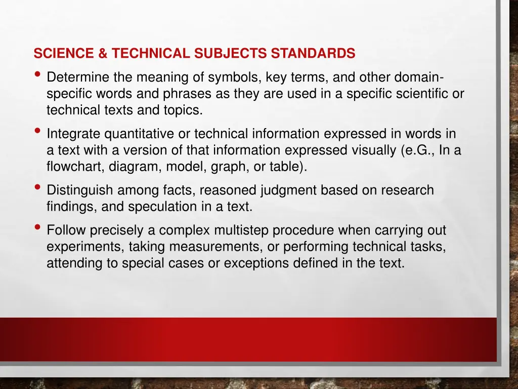 science technical subjects standards determine
