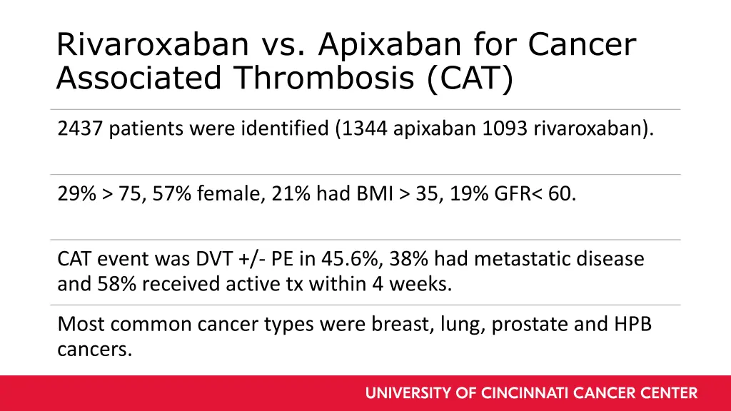 rivaroxaban vs apixaban for cancer associated 1