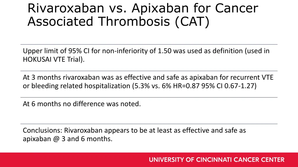 rivaroxaban vs apixaban for cancer associated 2