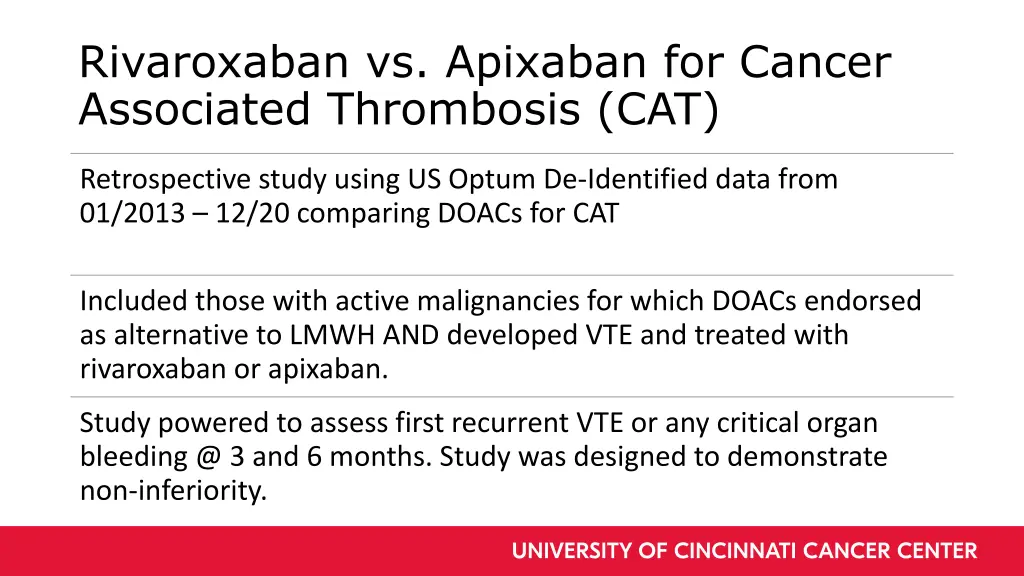 rivaroxaban vs apixaban for cancer associated