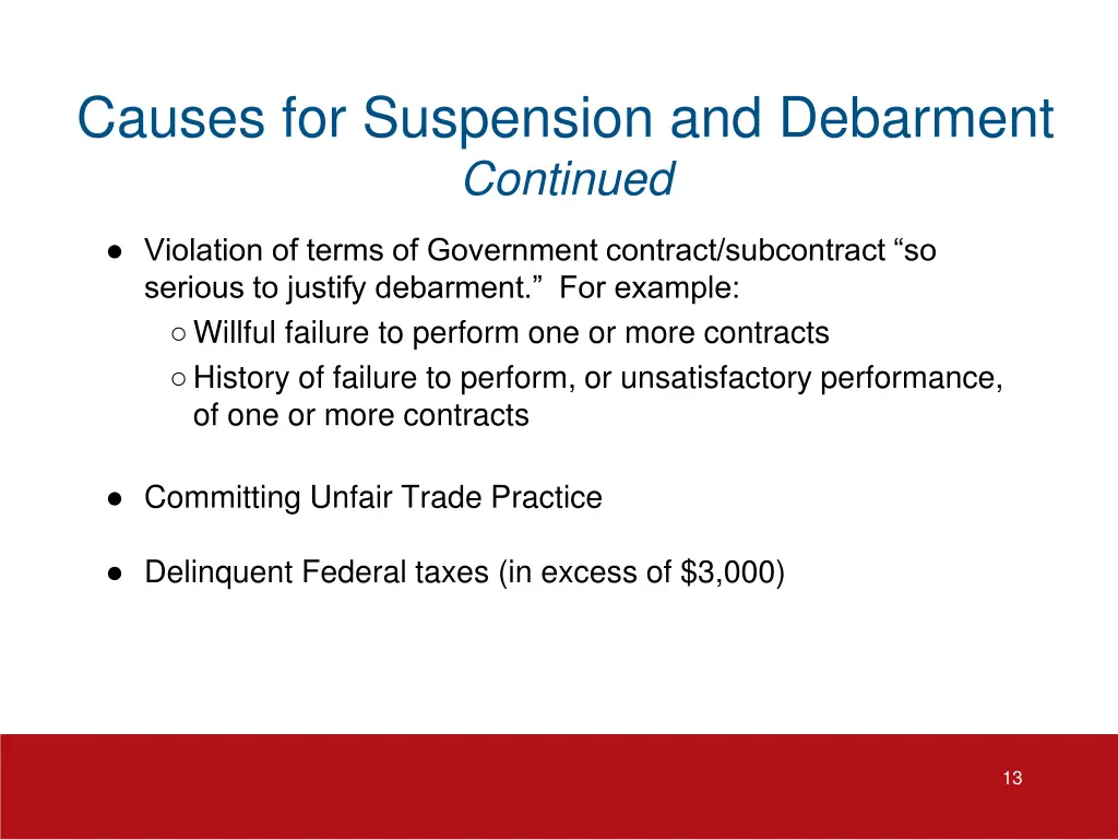 causes for suspension and debarment continued 1