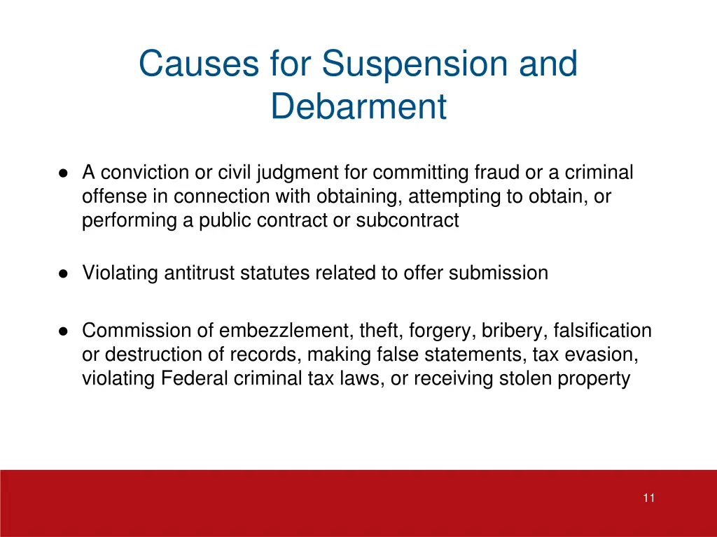 causes for suspension and debarment