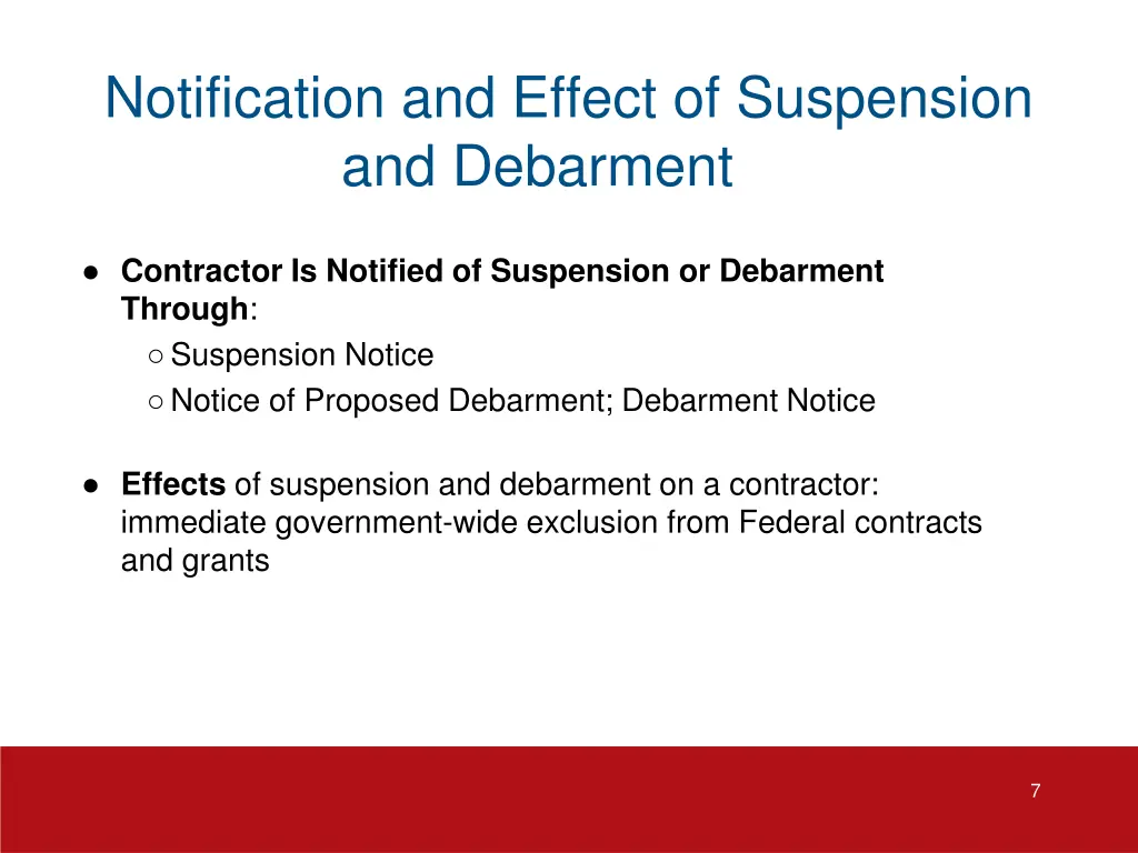 notification and effect of suspension