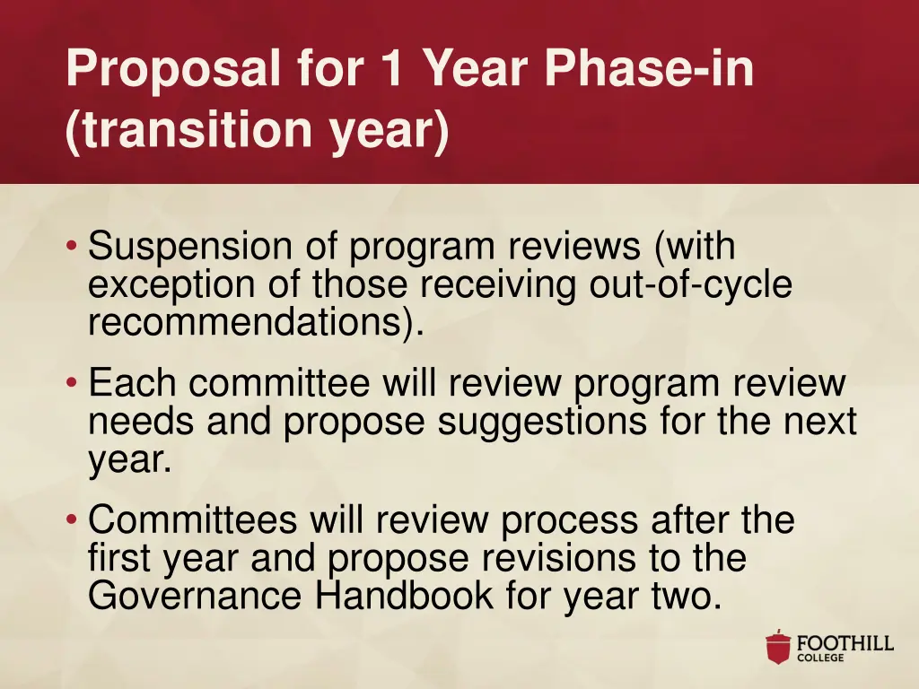 proposal for 1 year phase in transition year