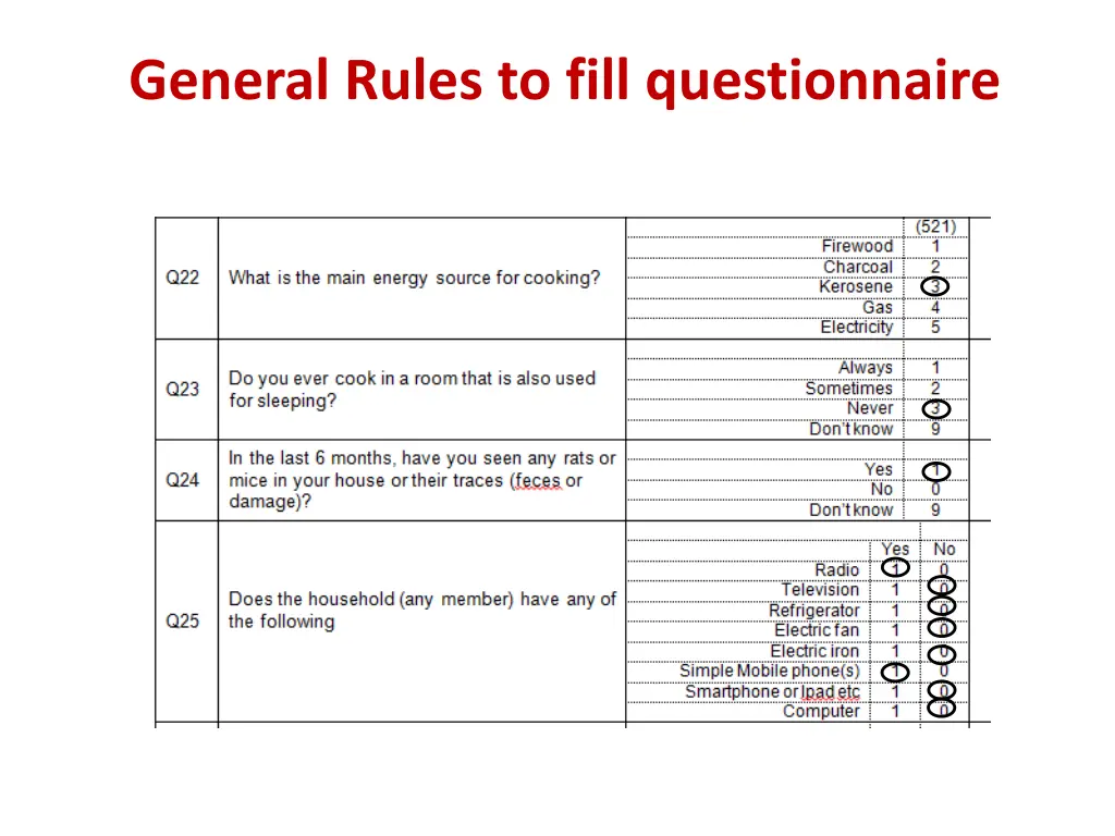 general rules to fill questionnaire 1