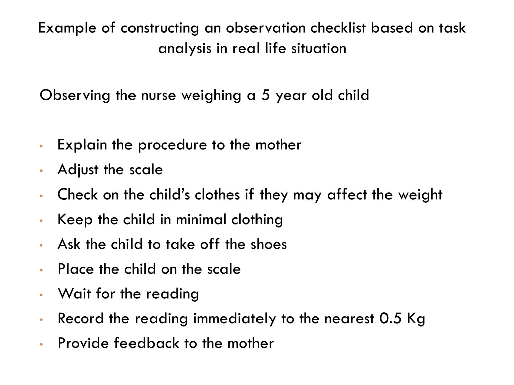 example of constructing an observation checklist