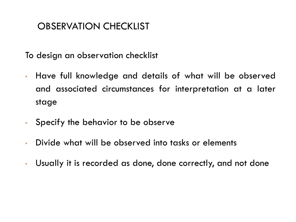observation checklist